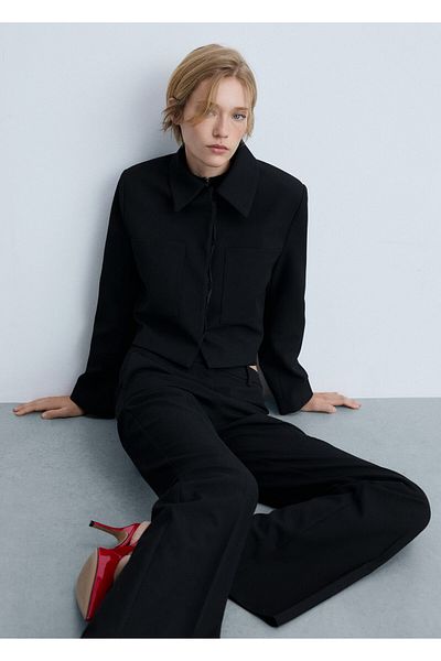 MANGO Woman Black Women's Pants 77084763