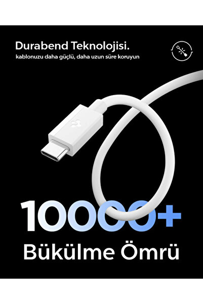 Spigen USB-C to USB-C 1 Metre Kablo 60W Güç / PPS 2.0 Super Hızlı Şarj / 480 Mbps Type-C White - ACA08717