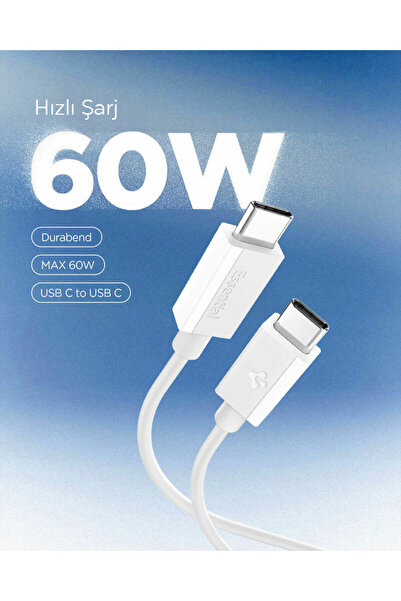 Spigen USB-C to USB-C 1 Metre Kablo 60W Güç / PPS 2.0 Super Hızlı Şarj / 480 Mbps Type-C White - ACA08717