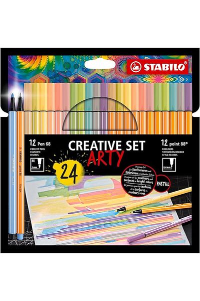 Stabilo Pen 68 & Point 88 Arty - Felt Tip Pen and Fine Felt Tip Pen - Pack of 24 - Pastel Colors