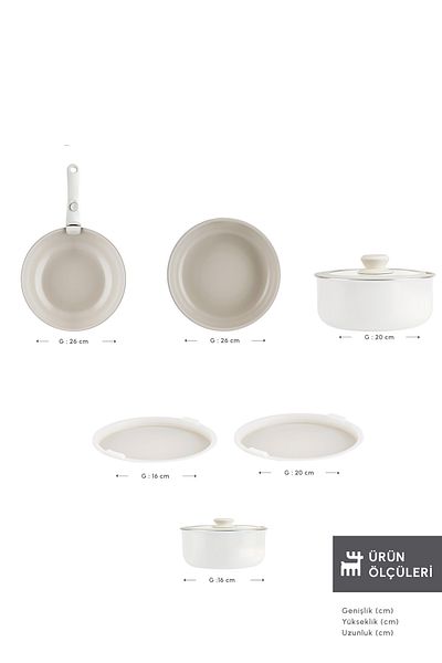 Karaca Swiss Crystal Almond Cream Easy Clip 7 Piece Induction Base Nested Pot / Pan Set