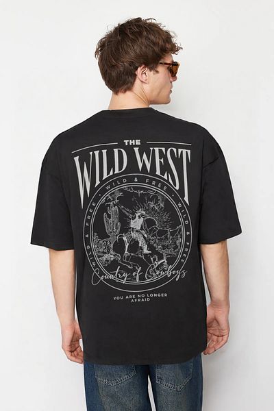 Trendyol Collection Μαύρο μπλουζάκι Oversize/Wide Cut 100% βαμβάκι (TMNSS24TS00003)