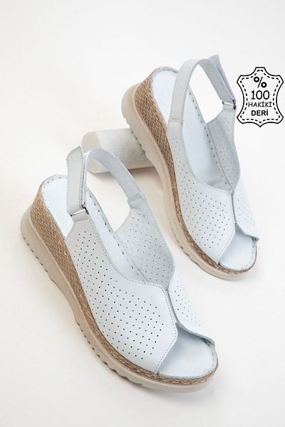 SOHO White Genuine Leather Women's Sandals 20622