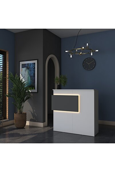 Rani Mobilya Rani Ma102 Karşılama Bankosu Led Işıklı Çekmeceli Banko Beyaz - Antrasit