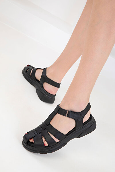 SOHO Black Genuine Leather Women's Sandals 20543