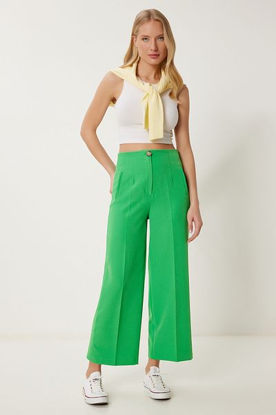 Happiness İstanbul Grüne Culotte-Hose mit mittlerer Taille für Damen NS00435