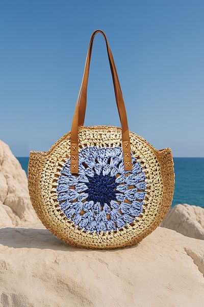 TRENDYOL SHOES Multicolor Color Block Hand Knitted Straw Women's Round Shoulder Handbag Takss25Oc00054