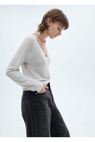 MANGO Woman Ασημί Γυναικείο Πουλόβερ 77054026