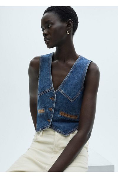 MANGO Woman Dark Denim Women's Vest 77087118