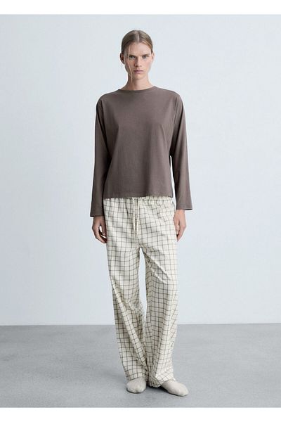 MANGO Woman Braunes Damen-Pyjama-Set 77097649
