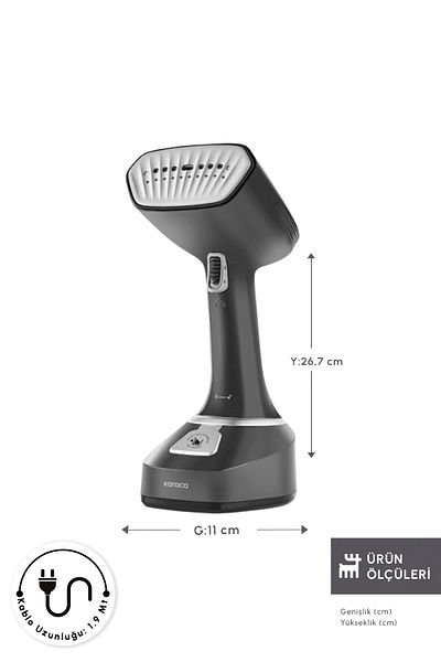 Karaca Suction Cup Multisteam Vertical Iron with Led Display Steam Black 320 ml