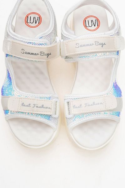 LuviShoes Sandale sport ARTHUR cu paiete albe - cu talpă groasă