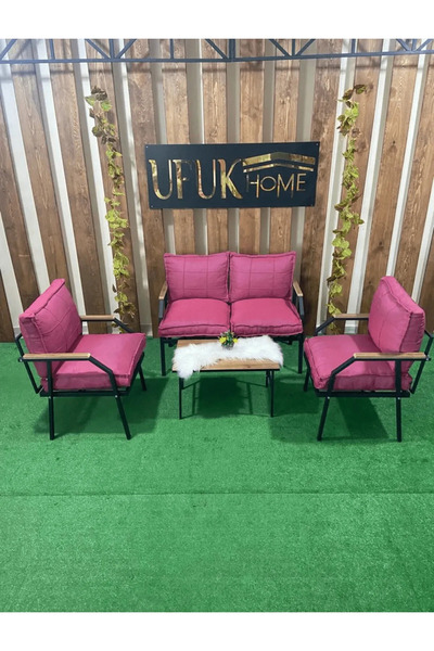 UFUK HOME Sehpalı Pudrapembe Fermuarlı Bahçe Balkon Takımı, Cafe, Salon - Met...