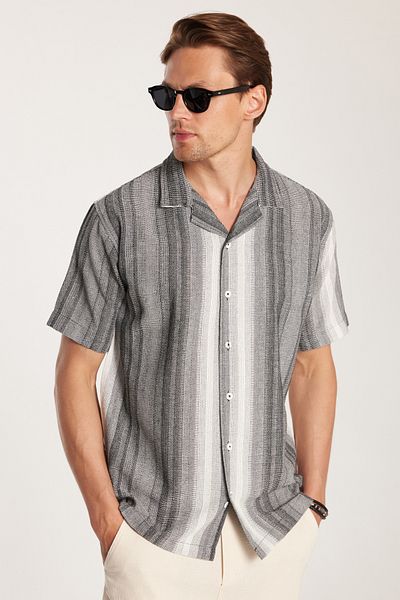 Tudors Relax Fit Oversize Flowy Comfortable Fit Striped Linen Effect Men's Shirt