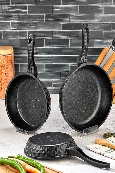 Taç Viva Cast 20-24-28 3-Piece Granite Pan Set Black