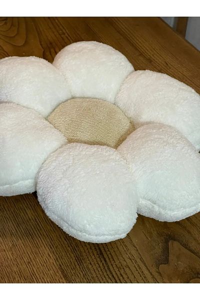 happyteks Daisy Cream Color Throw Μαξιλάρι Λούτρινο μαξιλάρι μαξιλαριού
