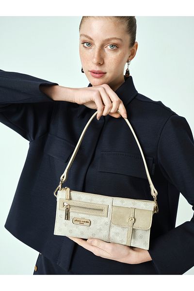 Pierre Cardin Beige Monogram Women's Shoulder Bag 05Po25Y2046
