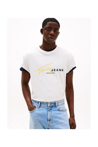 Tommy Jeans Ανδρικό μπλουζάκι με λογότυπο Graffiti κανονική μακριά εφαρμογή βαμβακερό 100% DM0DM20817 YBL
