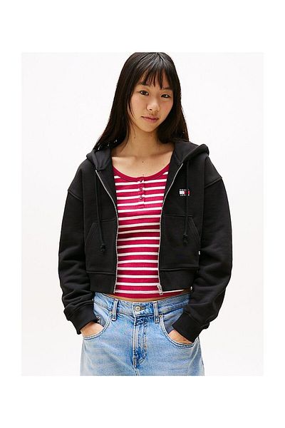 Tommy Hilfiger Schwarze Damenjacke mit Kapuze und Reißverschluss