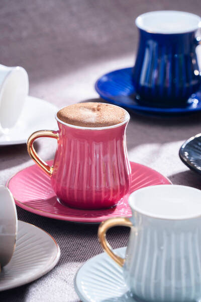 ACAR Lena Gold Yaldız Renkli 6 Kişilik Porselen Kahve Fincanı Takımı