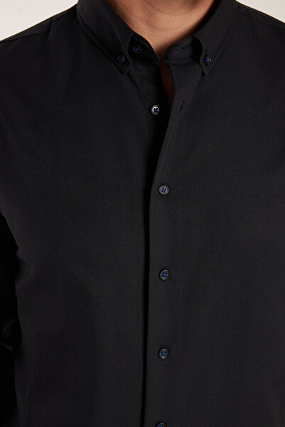 Tudors Slim Fit Uzun Kollu Düğmeli Yaka Pamuklu Kolay Ütü Düz Erkek Gömlek