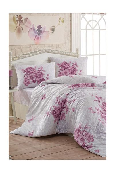 Kristal By Taç Crown Crystal Ranforce Double Duvet Cover Set - Henna Plum