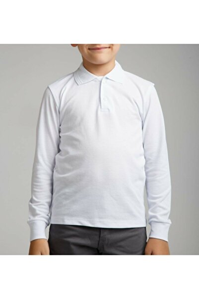 Nacar Unisex Children's Polo Neck Long Sleeve White T-shirt