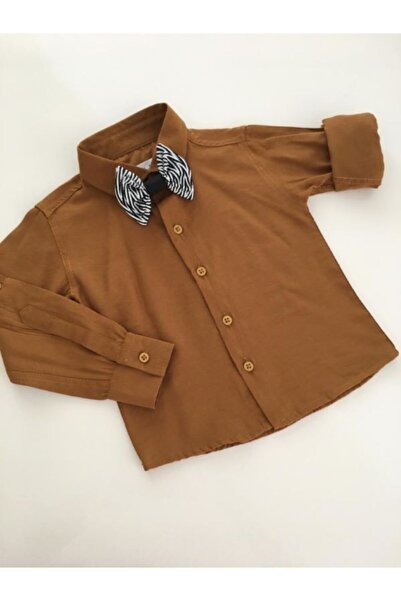 tubibebe Kahve Bebek Gömlek - Zebra Papyon - Çocuk Gömlek - Erkek Bebek - Özel Gün Kıyafeti
