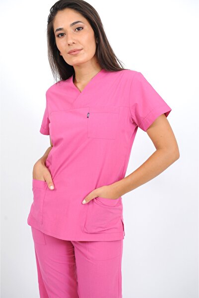 Lobby Uniform 235 Pembe Terrycoton Takım V Yaka Hemşire Önlüğü
