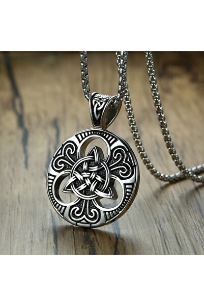 Viking Iskandinav Mitolojisi Triquetra Celtic & Kare Zincir Nordik Çelik Kolye