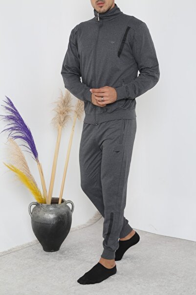 3MODA Erkek Füme Fermuarlı Eşofman Takımı