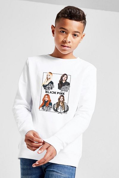 QIVI Hanorac imprimat unisex copii alb negru roz