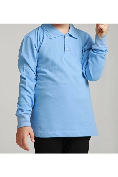 Nacar Unisex Children's Polo Neck Long Sleeve Baby Blue School T-shirt