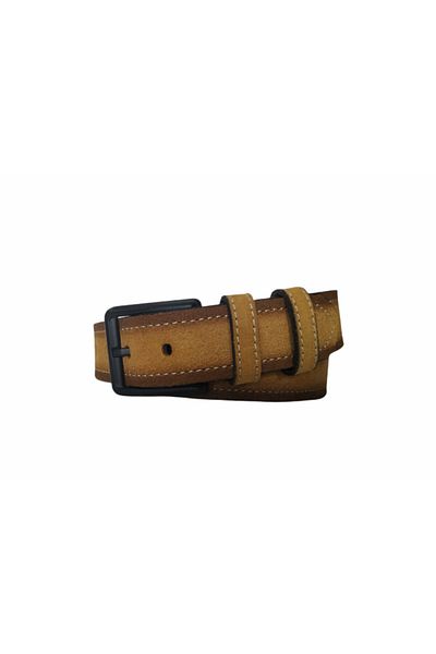 Kar-Pa Genuine Leather Suede Mustard Canvas Trouser Belt 4cm