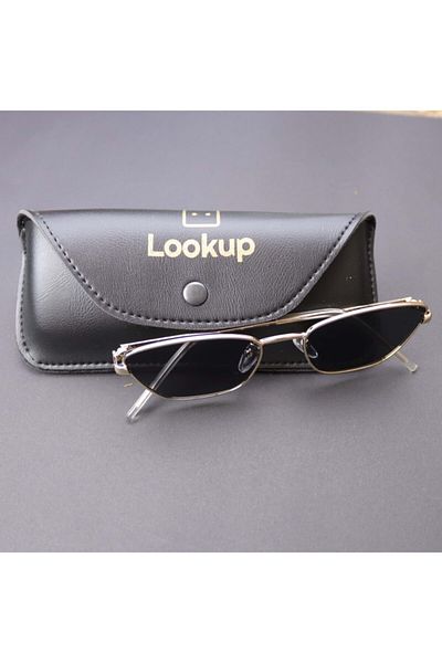 LOOKUP Unisex Black Glass Metal Frame Cateye Women Men's Sunglasses
