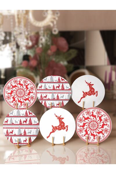 Realhomes 6'lı Geyikli Yılbaşı Temalı Özel Tasarım Supla & Servis Altlığı