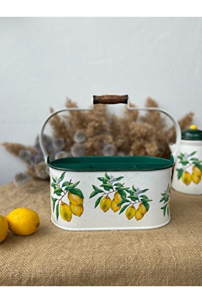 Handmadesign Limonlu Galvaniz Çok Amaçlı Bölmeli Sepet & Kaşıklık & Düzenleyici