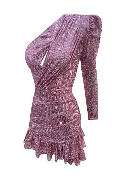 Gira official Rochie cu volane cu o maneca cu paiete roz