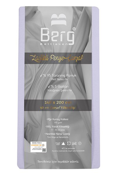 Berg Bettlaken 140x200 +35 cm Height Elastic Luxury Combed Cotton Bed Sheet Lilac