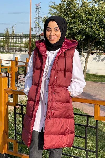 modabirsen Furry Hooded Hijab Inflatable Vest