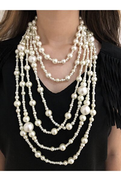 bycananturkoglu Özel Tasarım Cam Inci Çoklu Uzun Kolye