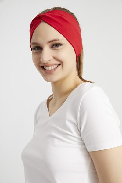 Butikgiz Red, Boutique Design Women's Bandana Hair Band, Extra Soft, Flexible, Natural, Combed Cotton