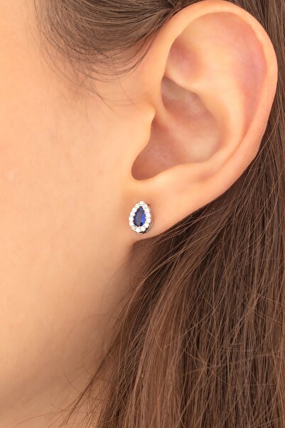 Miavi Silver 925 Ayar Gümüş Safir Taşlı Küpe