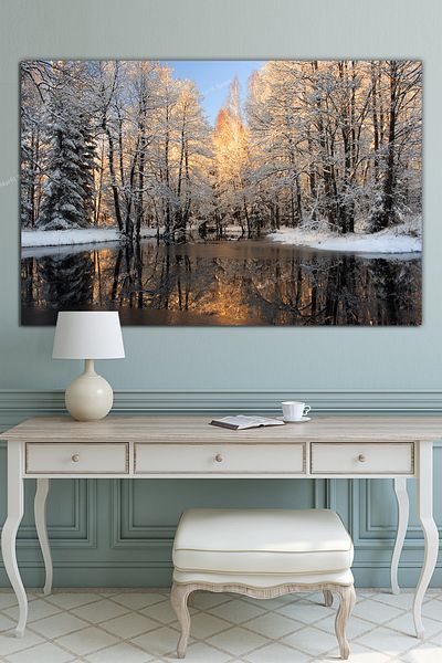 Morfil Sanat Atölyesi Lake Forest Snow Nature Landscape Πίνακας σε καμβά (8 διαφορετικά μεγέθη)