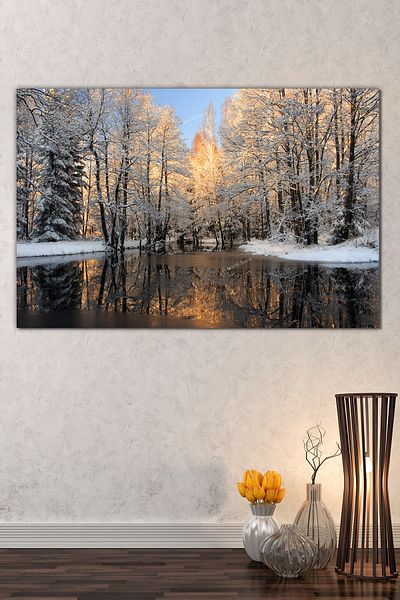 Morfil Sanat Atölyesi Lake Forest Snow Nature Landscape Πίνακας σε καμβά (8 διαφορετικά μεγέθη)