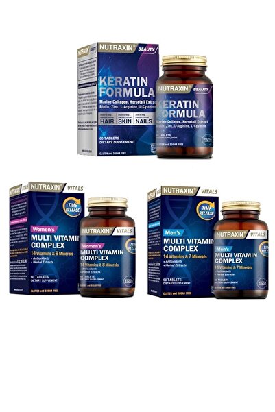 Nutraxin Keratin Formula 60 Tablet + Kadın + Erkek Tam Destek Multivitamin