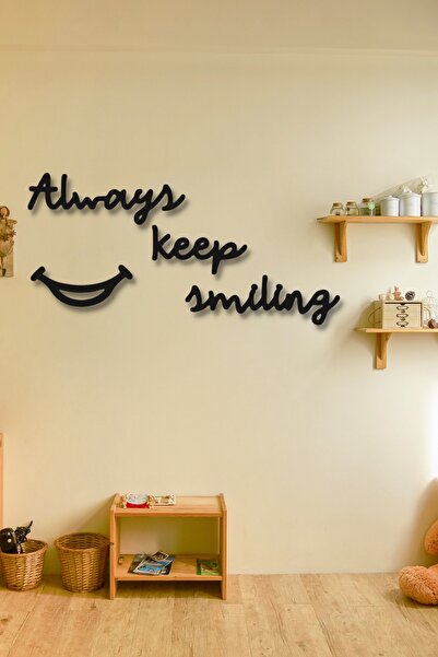 Black Wooden Always Keep Smiling Wall Decor - 80x60 Cm Table Set For Living Room Living Bedroom