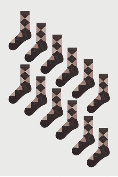 MEM SOCKS Мъжки чорапи с карирани шарки, чифт от 12 броя