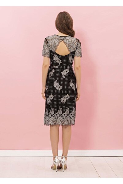 Genel Markalar Siyah Beyaz Dantel Abiye Kısa Hamile Elbise