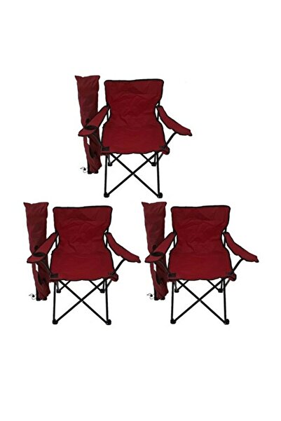 Dükkanönü 3 Adet Kırmızı Rejisör Kamp Sandalyesi Piknik Sandalyesi Katlanır S...